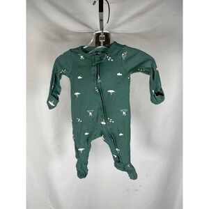 Carters Child of Mine Newborn Green Safari Print Zip Up Footed Sleeper Romper